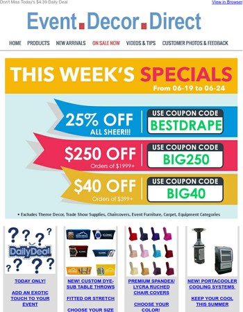 Event Decor Direct Year End Clearance Prices Slashed On